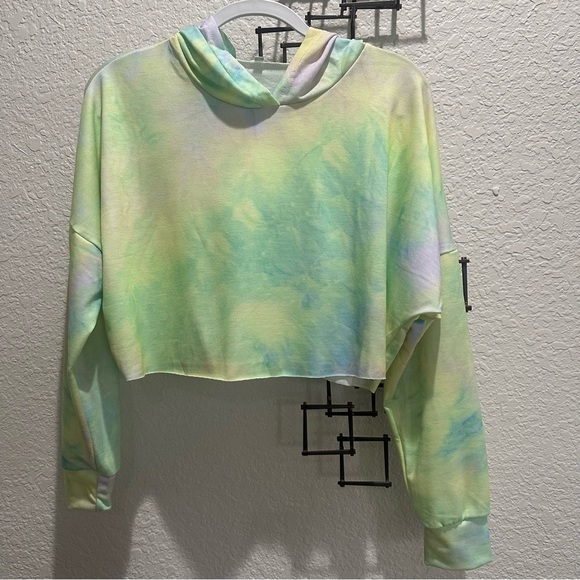 Pastel Tie Dye Cropped Hoodie | Lightweight Lounge Pullover | NWT - Picture 2 of 6